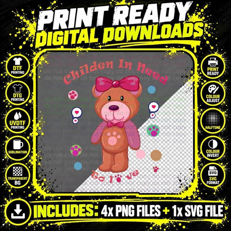 Pudsey Bear - Children in Need to Love Essential T-Shirt Png SVG Digital Bundle