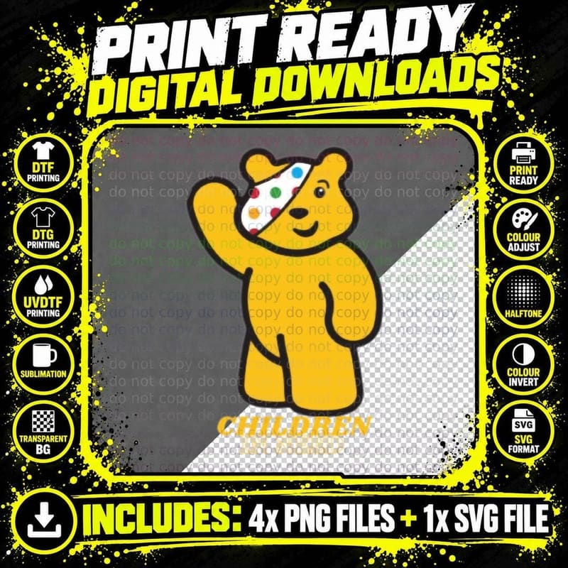 Pudsey Bear Children in Need Cute T-Shirt Png SVG Digital Bundle
