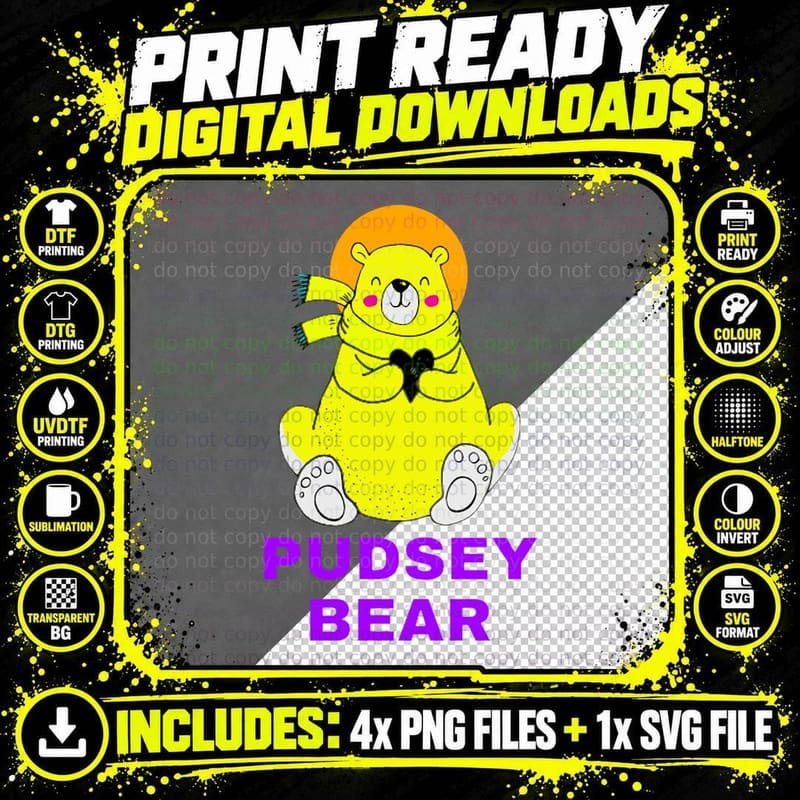 Pudsey Bear Children in Need Essential Classic T-Shirt Png SVG Digital Bundle