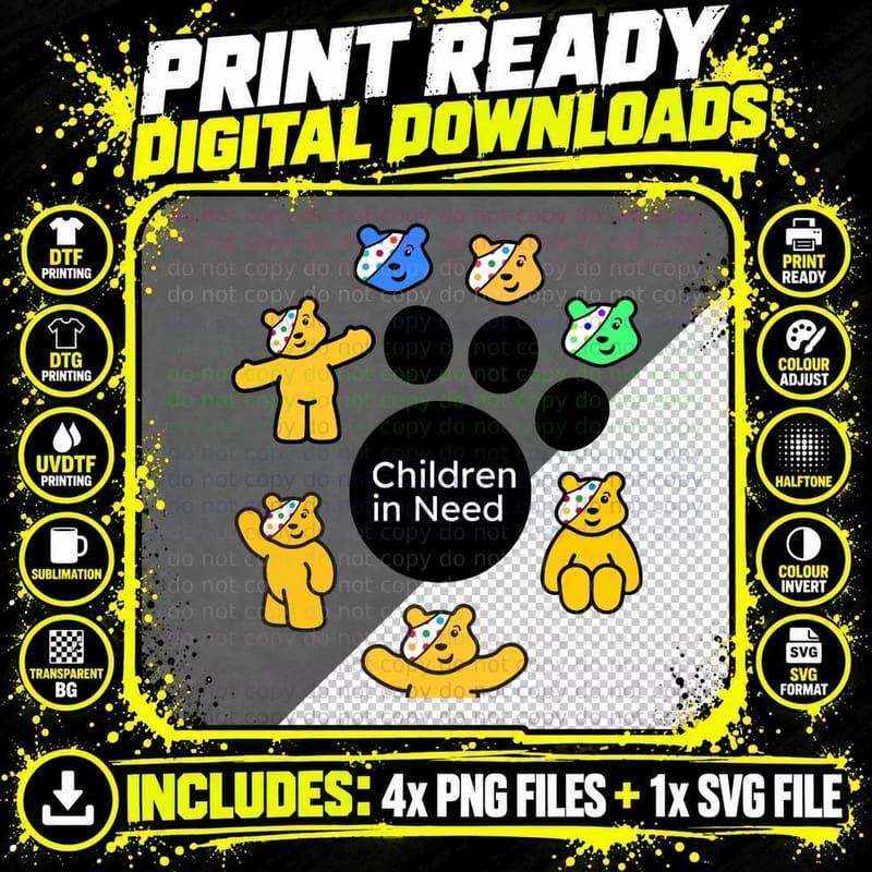 Pudsey Bear Sticker Collection Classic T-Shirt Png SVG Digital Bundle