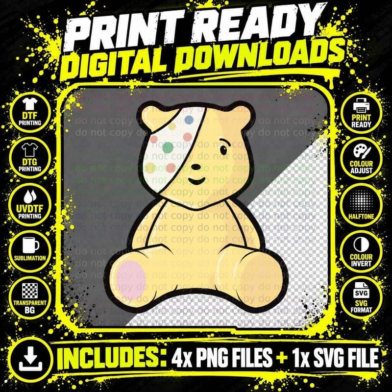 Pudsey Bear, Tesco Pudsey Bear, Pudsey, Bear, Tesco Bear Png SVG Digital Bundle