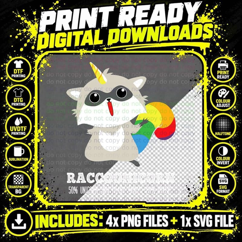 Racoonicorn Funny Trash Panda Raccoon Unicorn T-Shirt Png SVG Digital Bundle