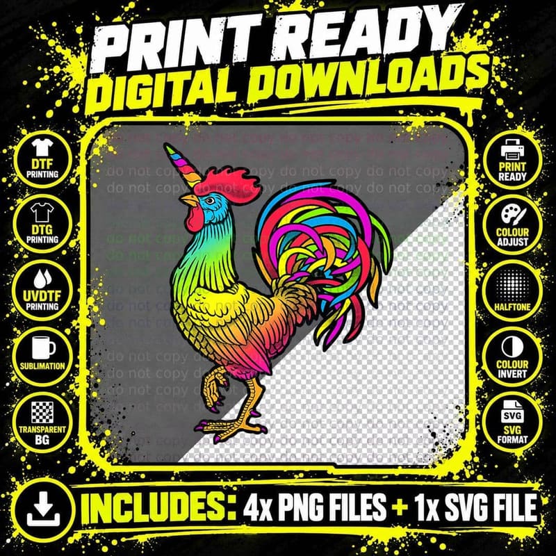 Rainbow Chicken Unicorn Rooster Funny T-Shirt Png SVG Digital Bundle