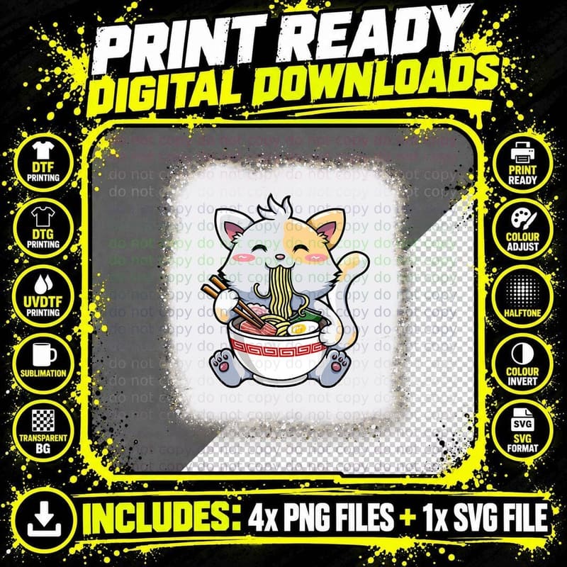 Ramen Cat Dad-Dy Mom-My, Boy Girl Funny Leopard Png SVG Digital Bundle