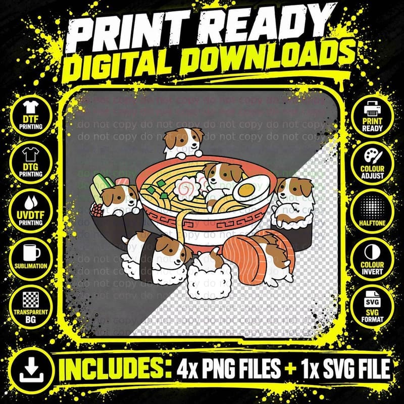 Ramen Sushi Brittany Spaniel Dog T-Shirt Png SVG Digital Bundle