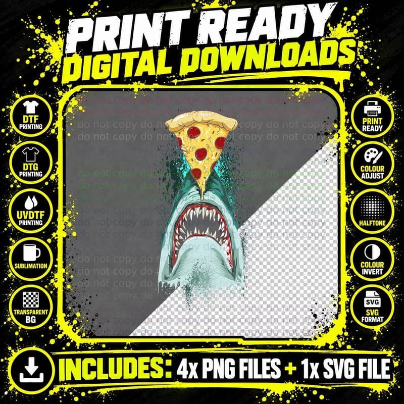 Ravenous Great White Pizza Shark Funny Humor Nerd T-Shirt Png SVG Digital Bundle