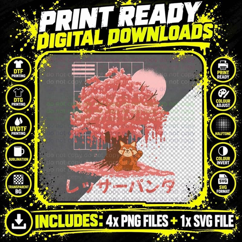 Red Panda Day Cherry Blossoms Bloom Pink Sakura Tree Png SVG Digital Bundle
