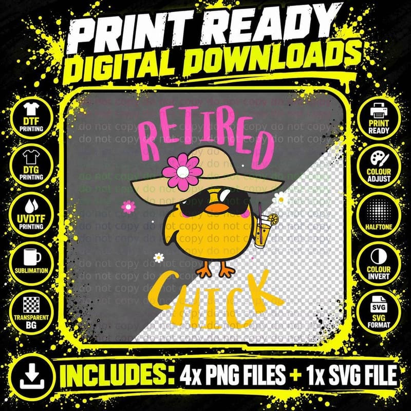 Retired Chick Pension Vacation Pensioner Retirement Png SVG Digital Bundle