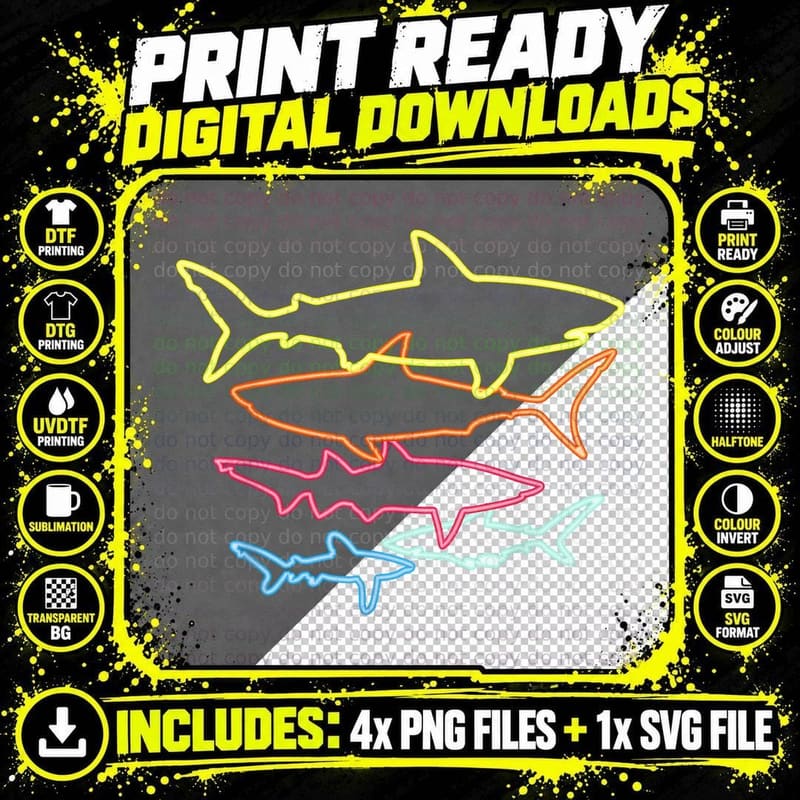 Retro 80s Shark Clothes Shark Party Kids Women Men Png SVG Digital Bundle
