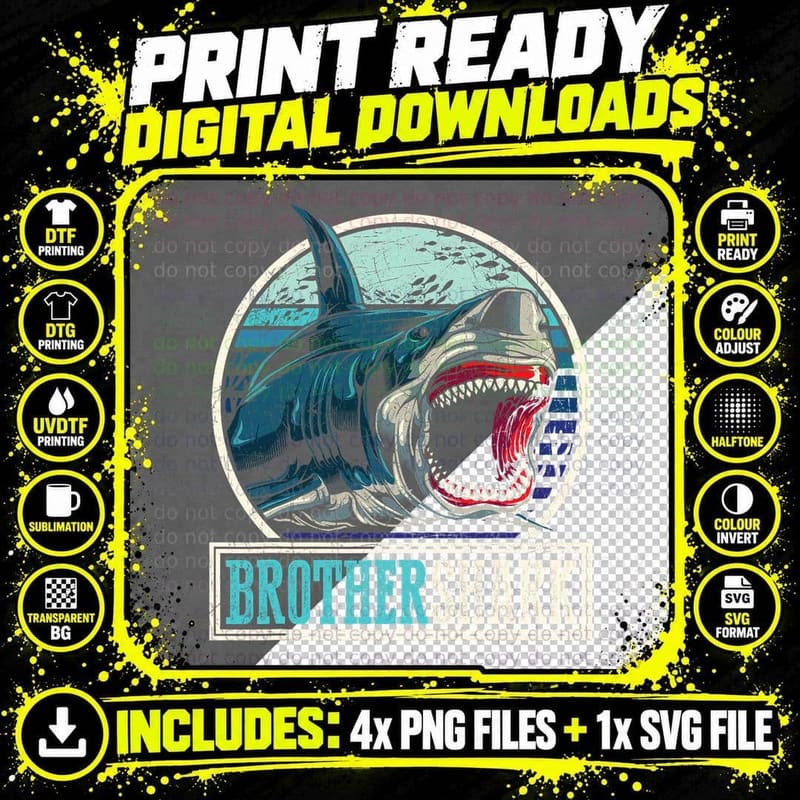 Retro Brother Aquarist Gift Animal Sea Monster Brother Png SVG Digital Bundle
