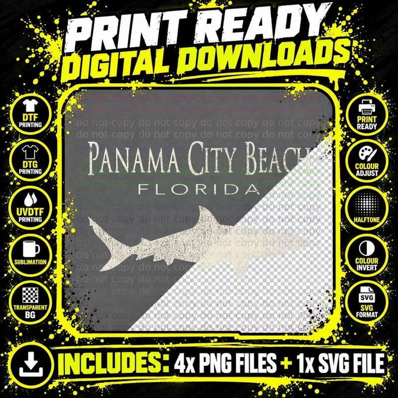 Retro Panama City Beach FL Shark T-Shirt Png SVG Digital Bundle