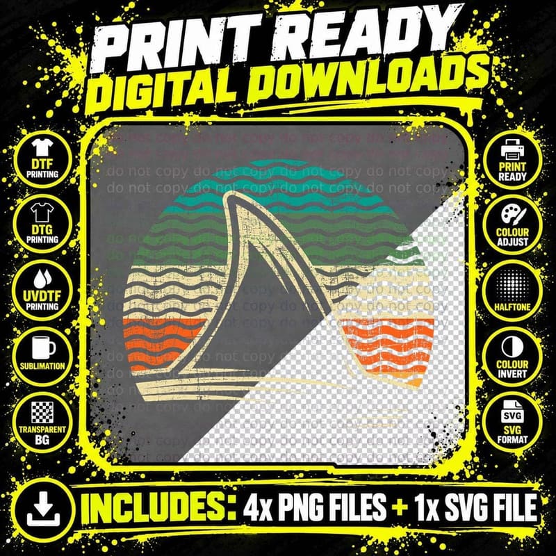 Retro Shark Tail - Marine Biologist Shark Lovers Png SVG Digital Bundle