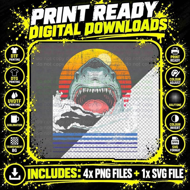 Retro Vintage Shark - Marine Biologist Wildlife Shark Png SVG Digital Bundle