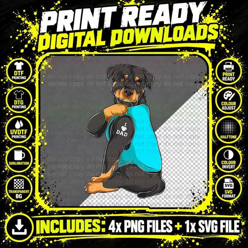 Rottweiler I Love Dad Tattoo Apparel Png SVG Digital Bundle