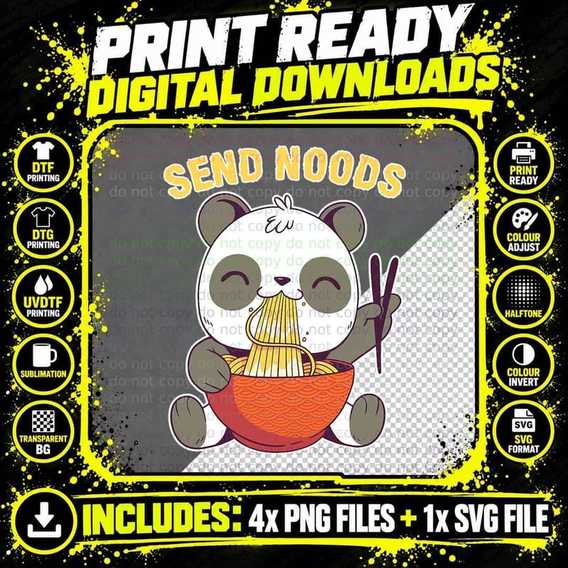 Send Noods - Funny Ramen Noodle Panda T-Shirt Png SVG Digital Bundle