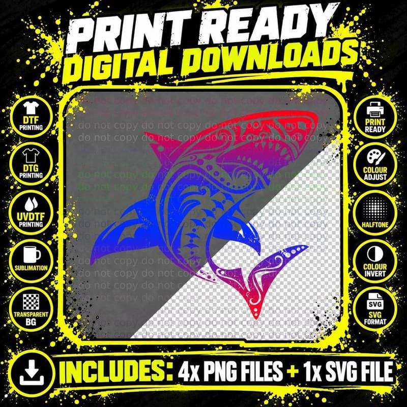 Shark Vintage Retro Tribal Throwback Vacation T-Shirt Png SVG Digital Bundle