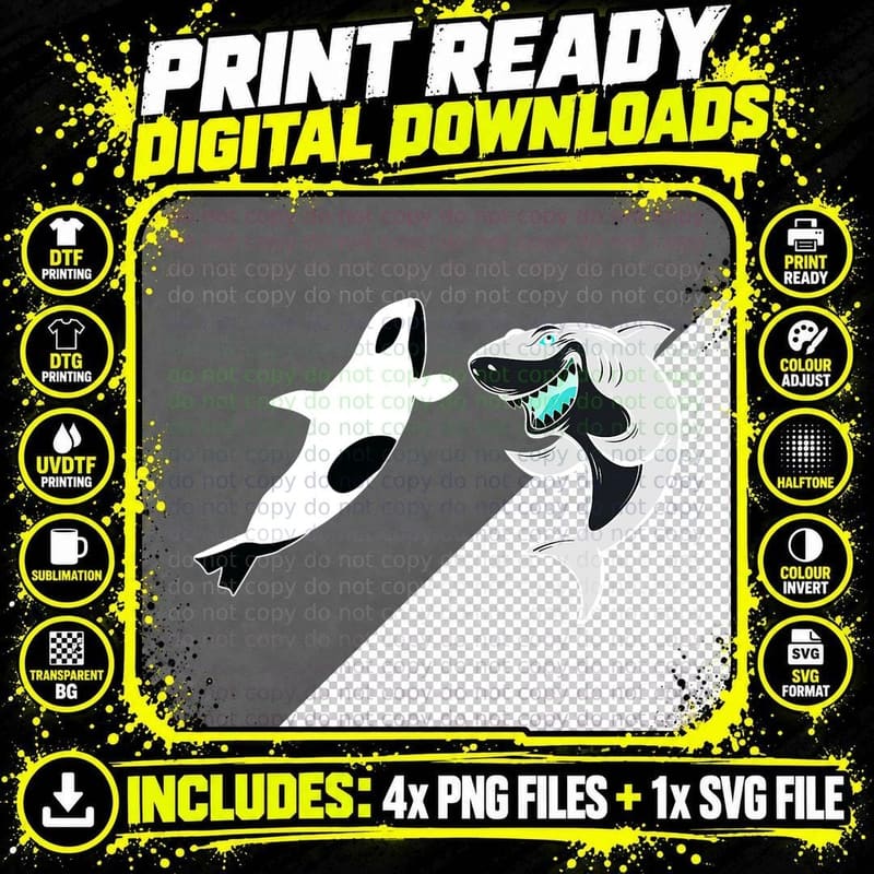Shark vs Orca Funny Shark and Orca Lover Men Women Kids Png SVG Digital Bundle