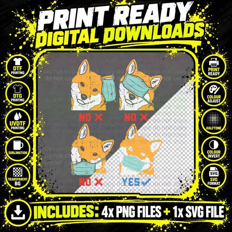 Shiba Inu Face Mask Funny Japanese Dog Akita Doge Meme Png SVG Digital Bundle