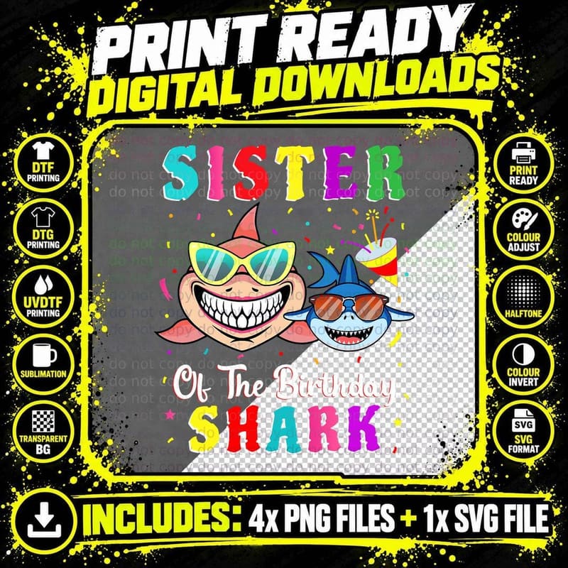 Sister of the Shark Birthday Family Birthday Little Png SVG Digital Bundle