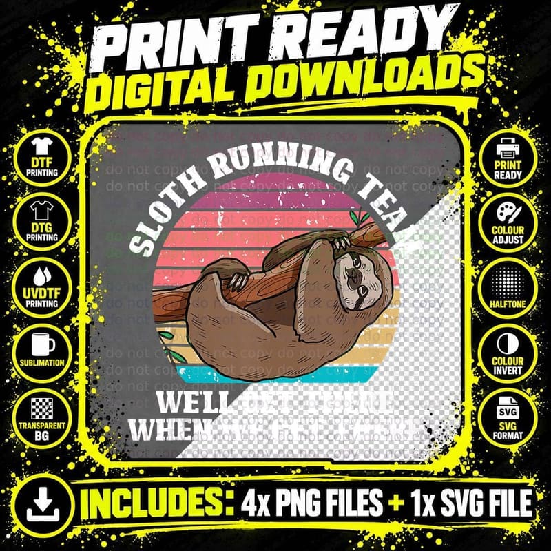 Sloth Running Team Funny Lazy Sloths T-Shirt Png SVG Digital Bundle