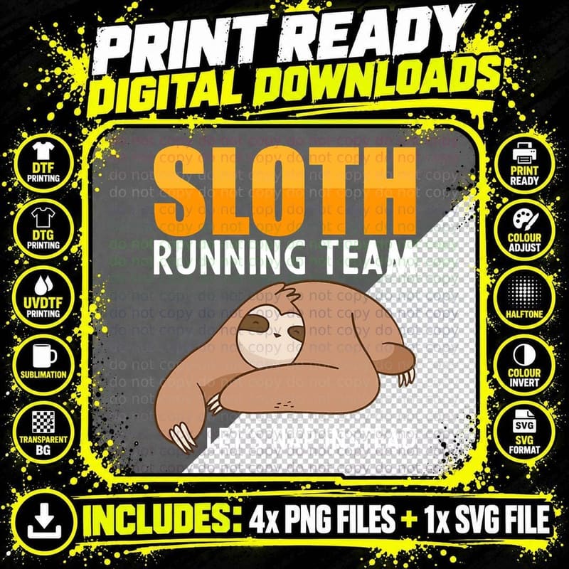 Sloth Running Team Funny Let's Nap Instead T-Shirt Png SVG Digital Bundle