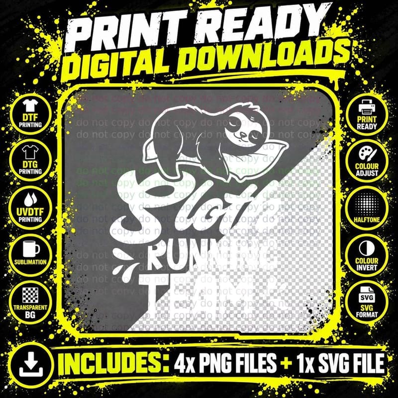 Sloth Running Team Lazy Sleepy Cute T-Shirt Png SVG Digital Bundle