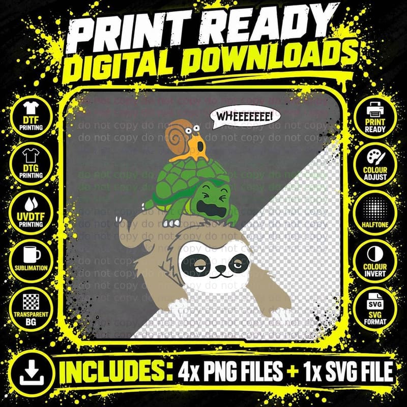Sloth, Turtle and Snail - Piggyback Riding & Running Png SVG Digital Bundle