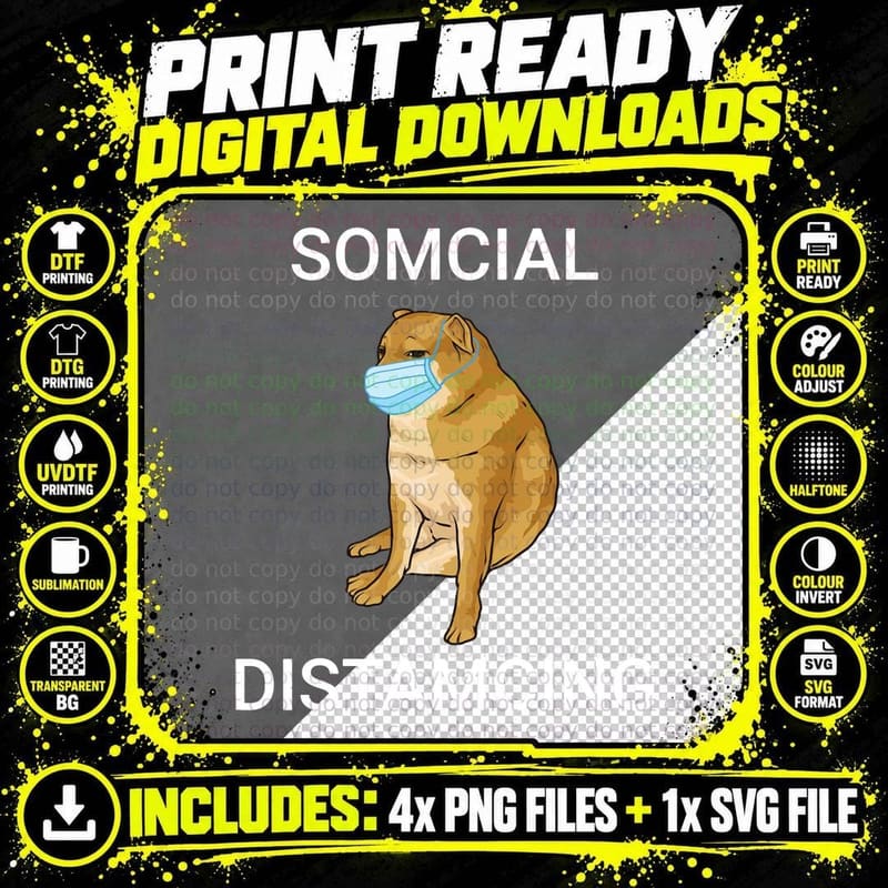 Somcial Distamcing Cheems Dog Funny Shiba Inu Dank Meme Png SVG Digital Bundle
