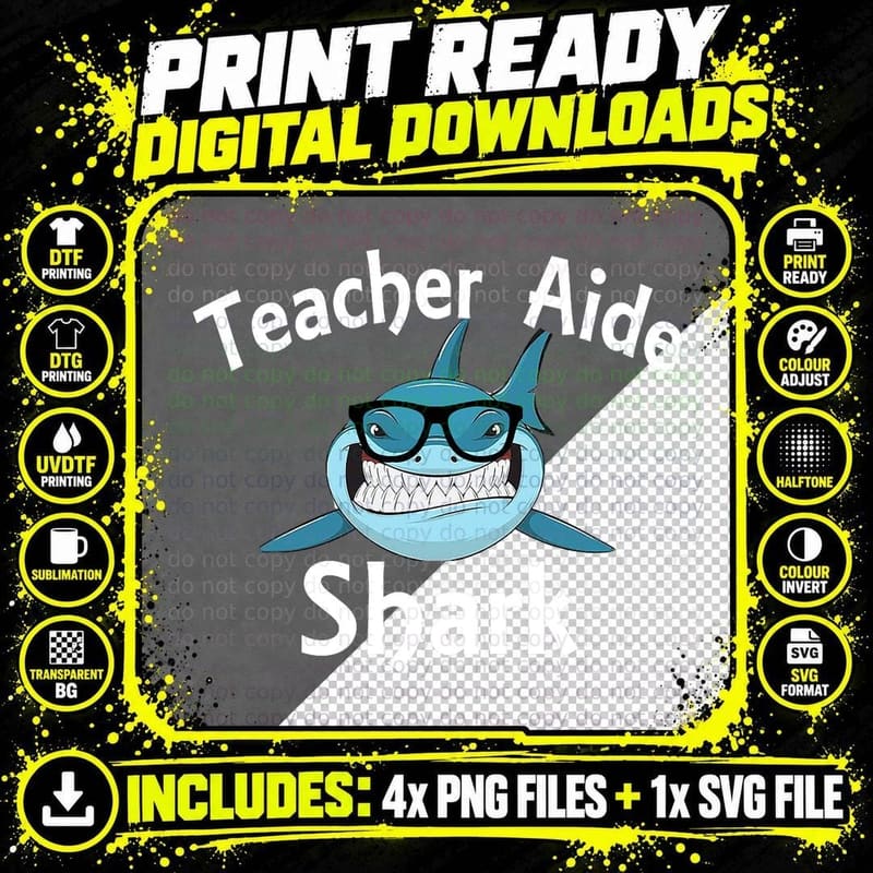 Teacher Aide Shark Funny Teacher Aide T-Shirt Png SVG Digital Bundle