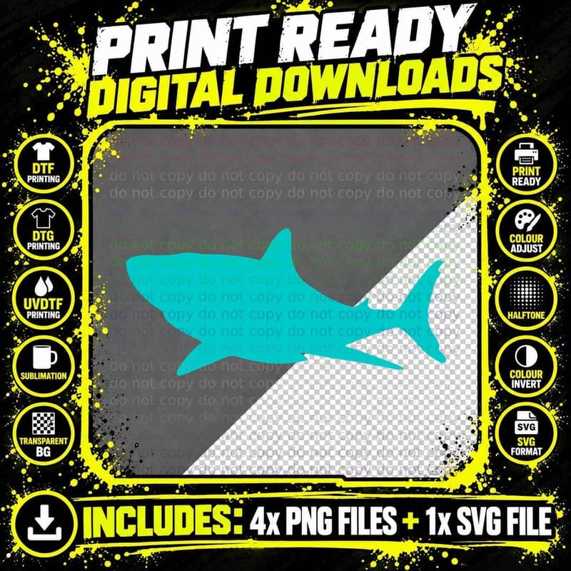 Teal Shark Lover Marine Graphic T-Shirt Png SVG Digital Bundle