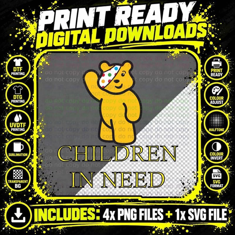 Tesco Pudsey Bear - Children in Need Cute T-Shirt Png SVG Digital Bundle