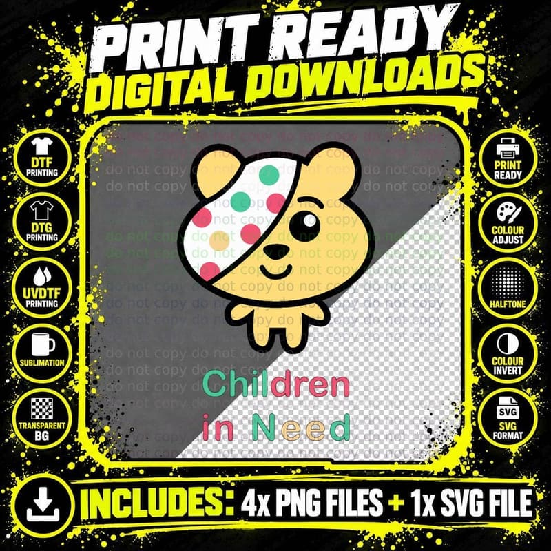 Tesco Pudsey Bear Children in Need T-Shirt Png SVG Digital Bundle