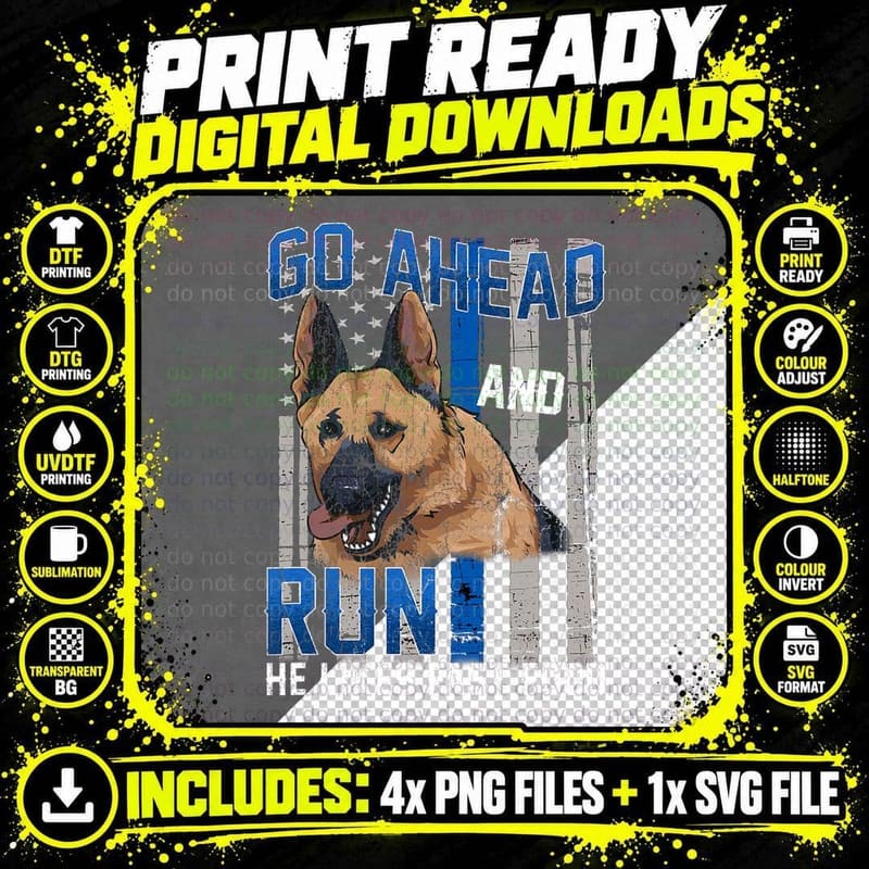 Thin Blue Line Flag Police Dog German Shepherd K-9 Men Png SVG Digital Bundle