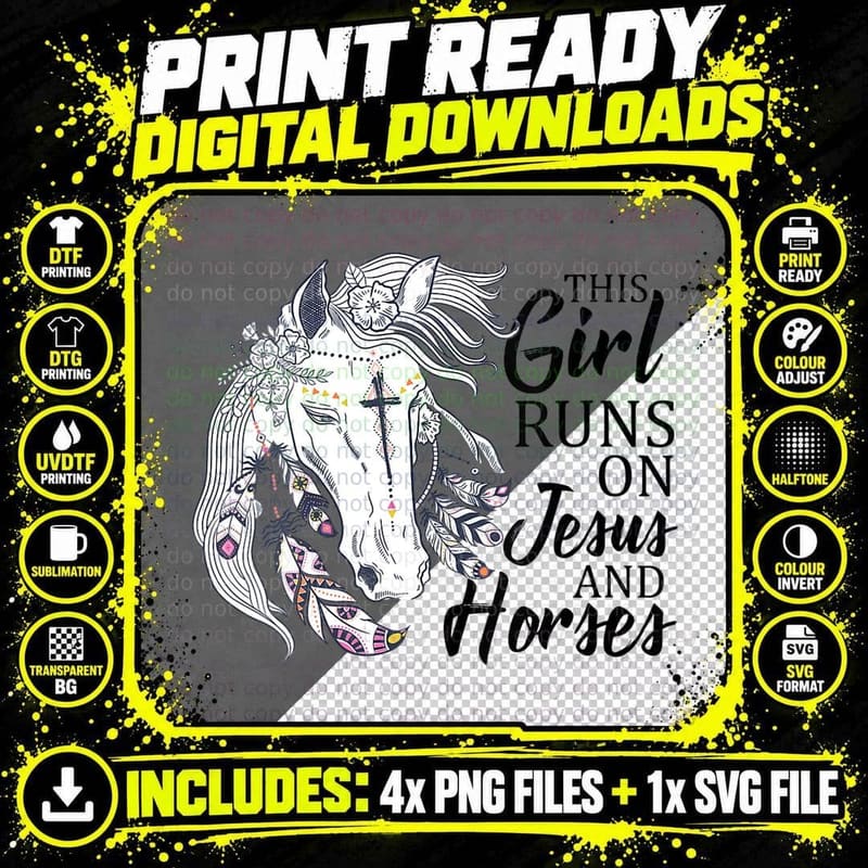 This Girl Runs on Jesus and Horses Christian Horse Png SVG Digital Bundle