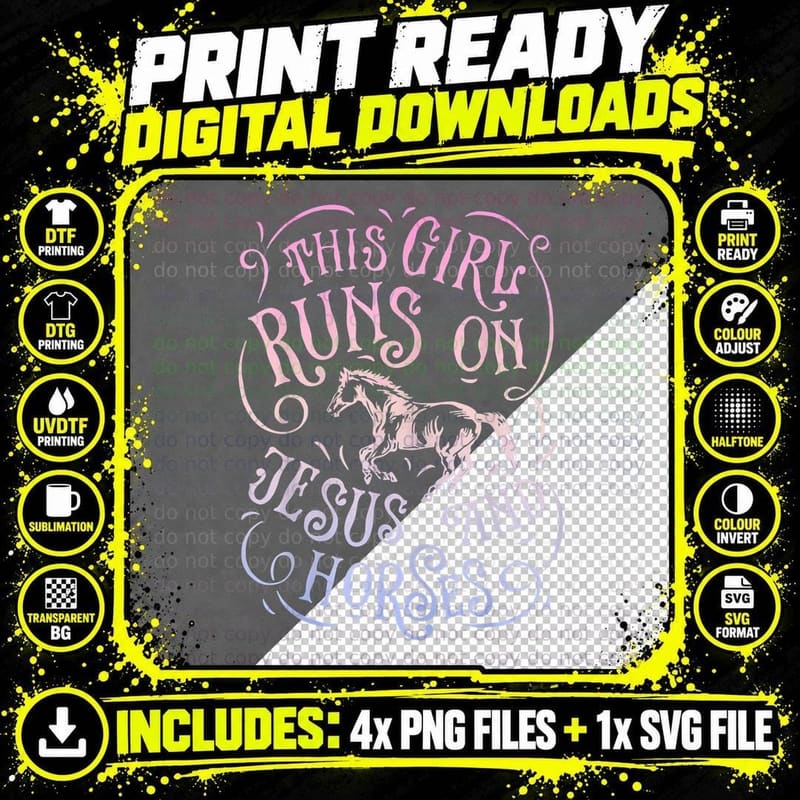 This Girl Runs on Jesus and Horses Horse Riding Png SVG Digital Bundle