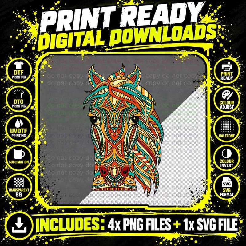 Tribal Horse Design - Horses Animal Lover Horseback Png SVG Digital Bundle