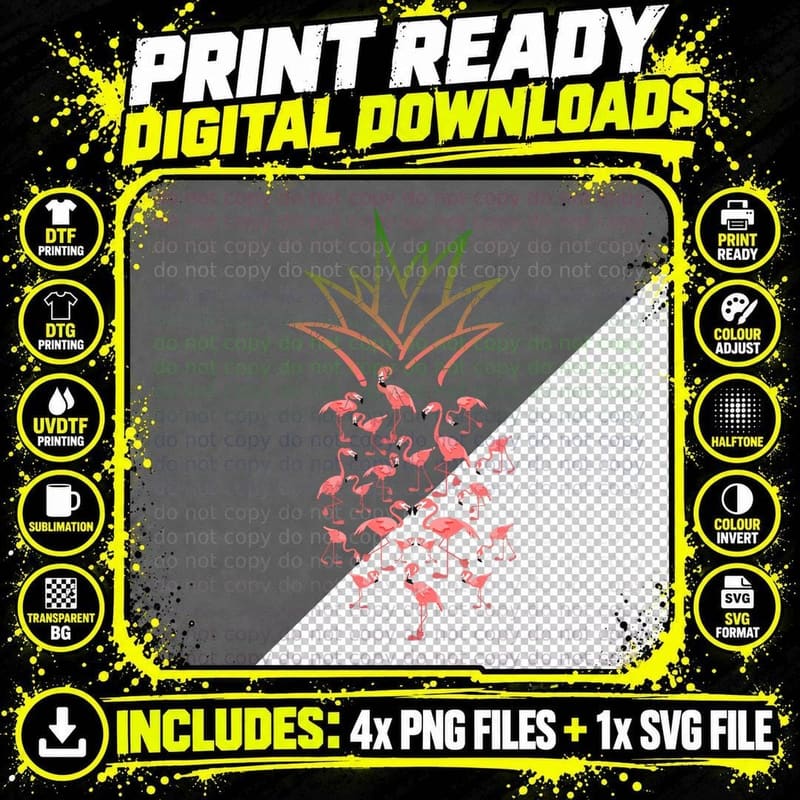 Tropical Pink Flamingo Exotic Animal Bird Pineapple Png SVG Digital Bundle