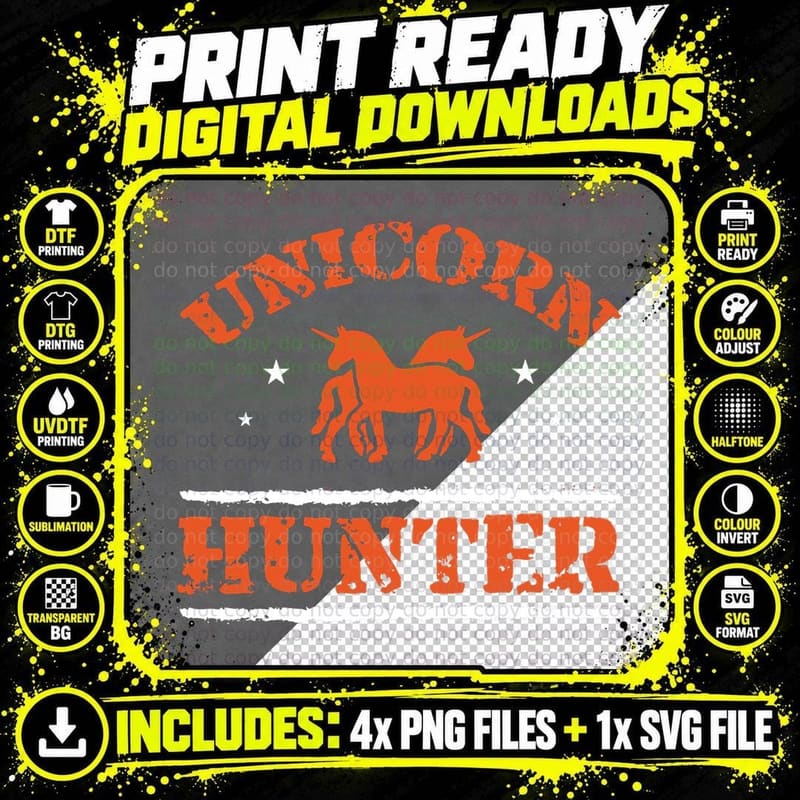 Unicorn Hunter Fairy Tale Colorful Magical Rainbow Horse Png SVG Digital Bundle