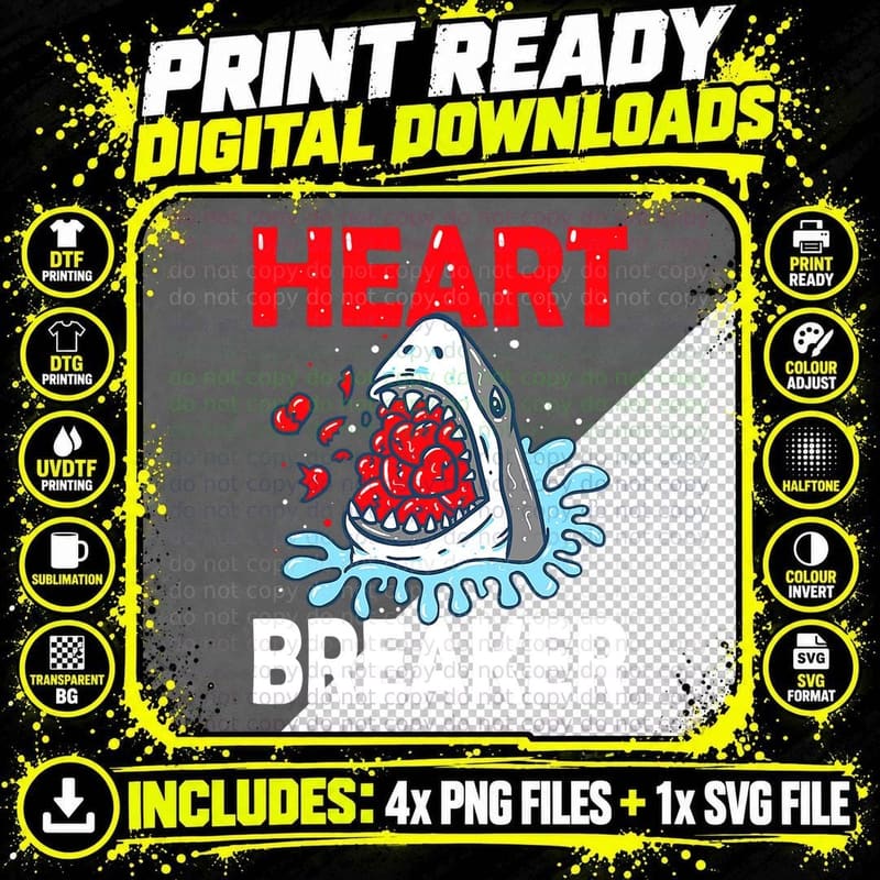 Valentines Day Shark Heart Breaker Boys Kids Png SVG Digital Bundle
