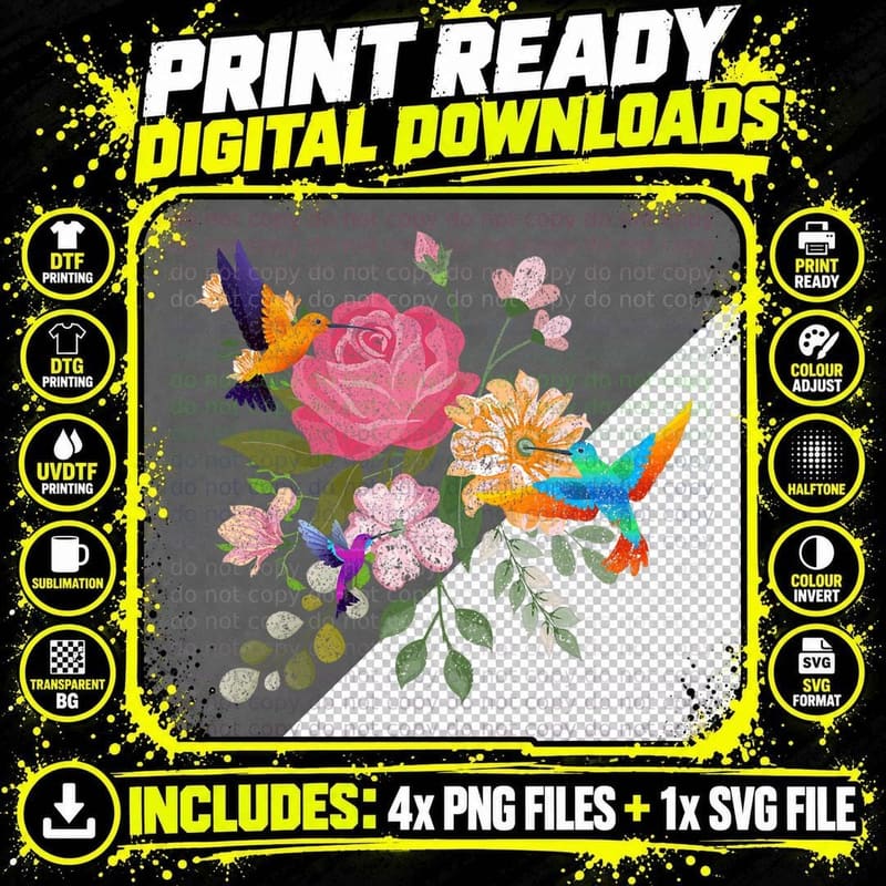 Vintage Bird Animal Lover Nature Roses Flowers Png SVG Digital Bundle