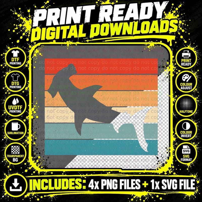 Vintage Color Animal Lover - Hammerhead Shark Sea T-Shirt Png SVG Digital Bundle