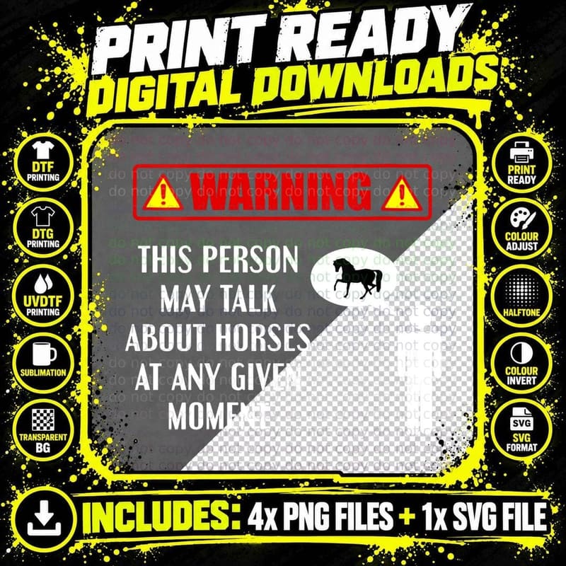 Warning This Person May Talk About Horses Funny Horse Png SVG Digital Bundle