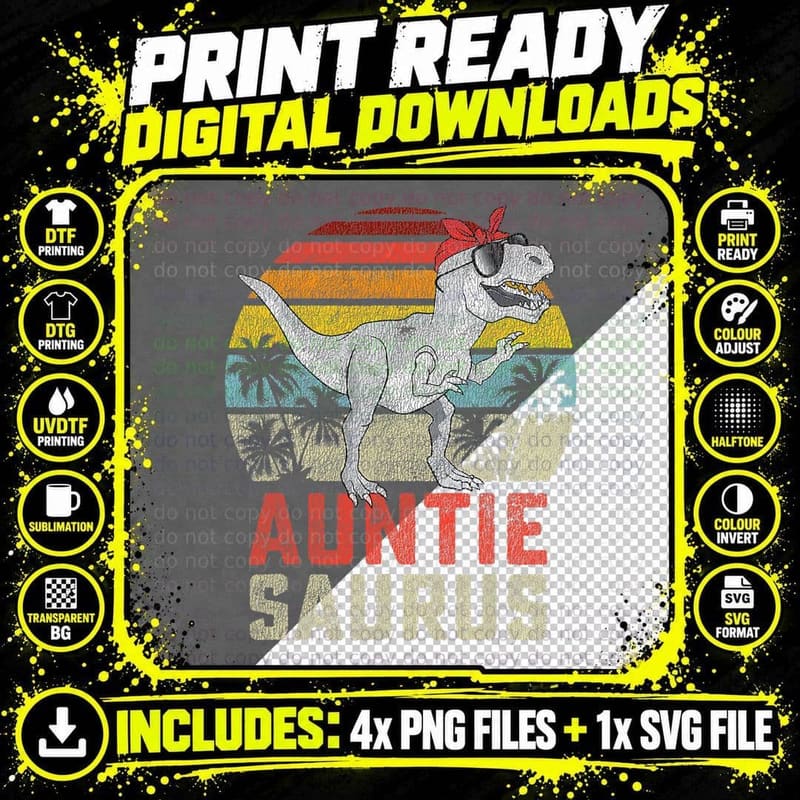 Auntiesaurus T Rex Dinosaur Auntie Saurus Family Png SVG Digital Bundle