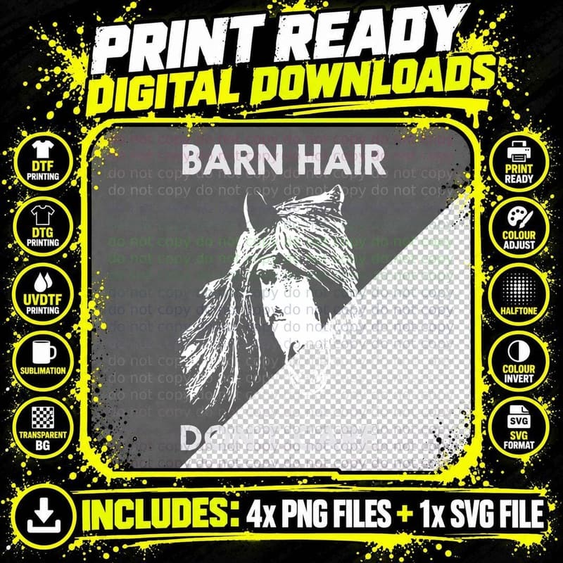 Barn Hair Don't Care Funny Horse Horseback Riding T-Shirt Png SVG Digital Bundle