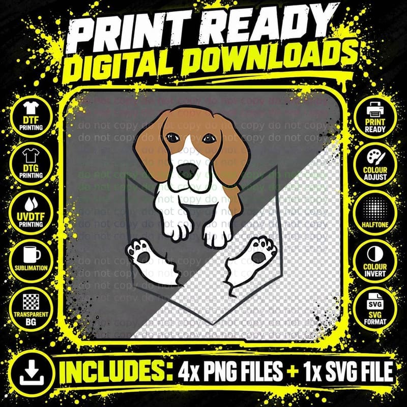 Beagle Dog in the Pocket Cute Pocket Beagle T-Shirt Png SVG Digital Bundle