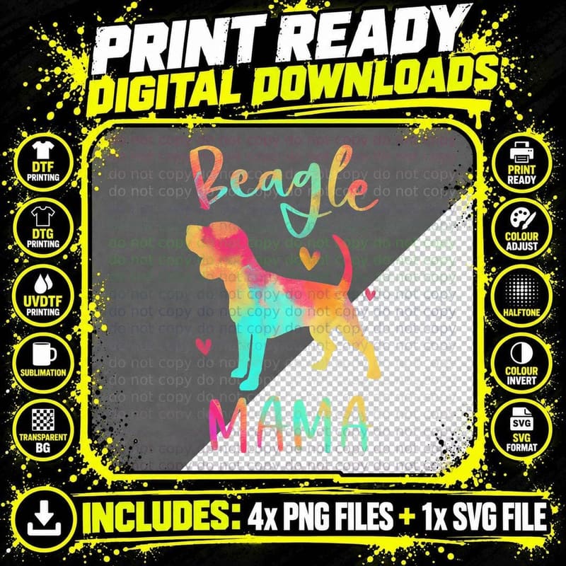 Beagle Mama Colorful Beagle Gifts Dog Mom T-Shirt Png SVG Digital Bundle