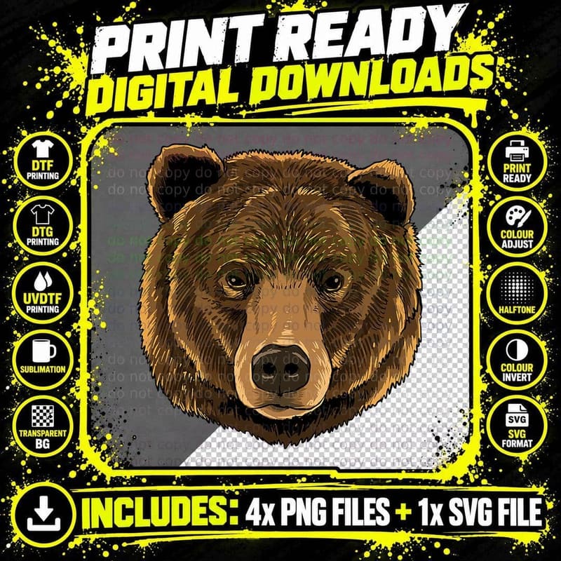 Bear Shirt Grizzly Bear Face Zoo Wild Animal Bear Lovers Png SVG Digital Bundle