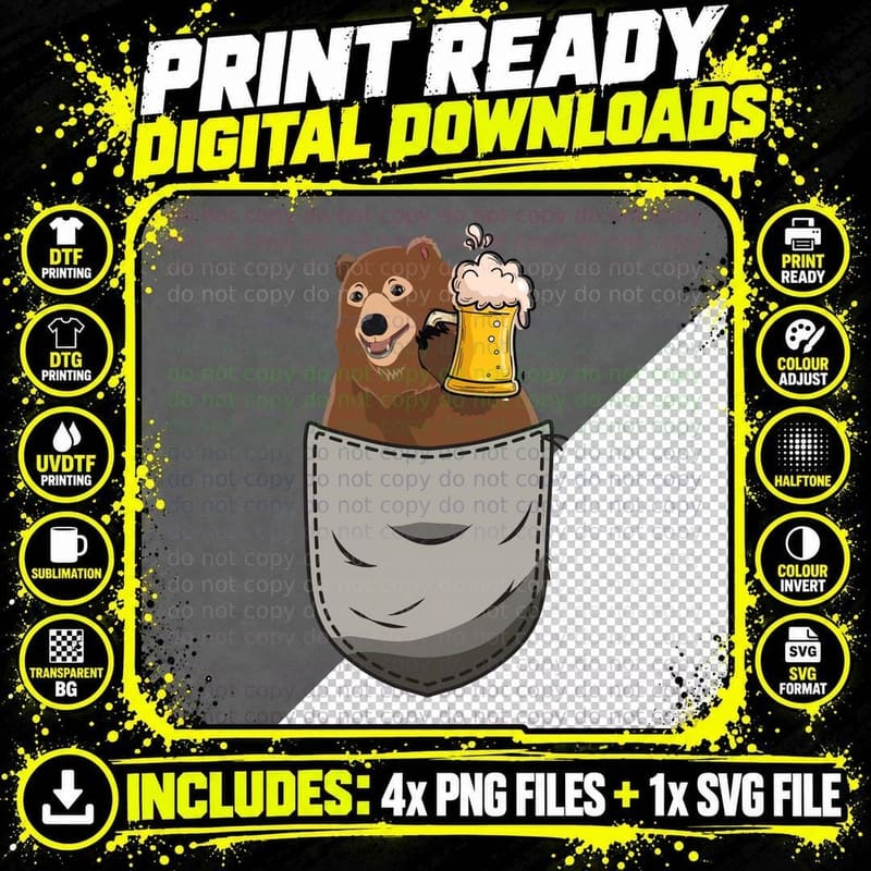 Bear with Beer Shirt, Ipa Mood, Pint and Foam Png SVG Digital Bundle