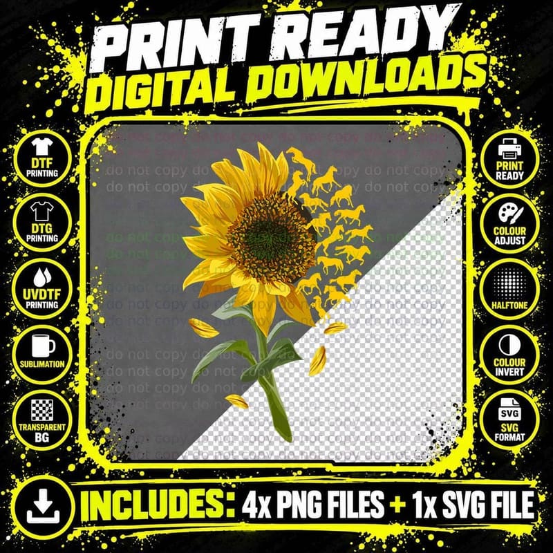 Beautiful Sunflower Horse Racing Flower Graphic T-Shirt Png SVG Digital Bundle