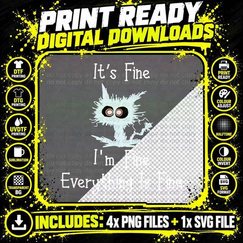 Black Cat Its Fine I'm Fine Everything Is Fine Graphic Png SVG Digital Bundle